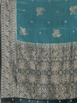 Teal blue floral bird border festive saree