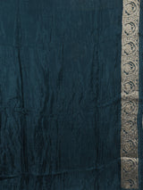 Teal blue floral bird border festive saree
