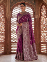 Wine dola silk heritage border festive saree elegance