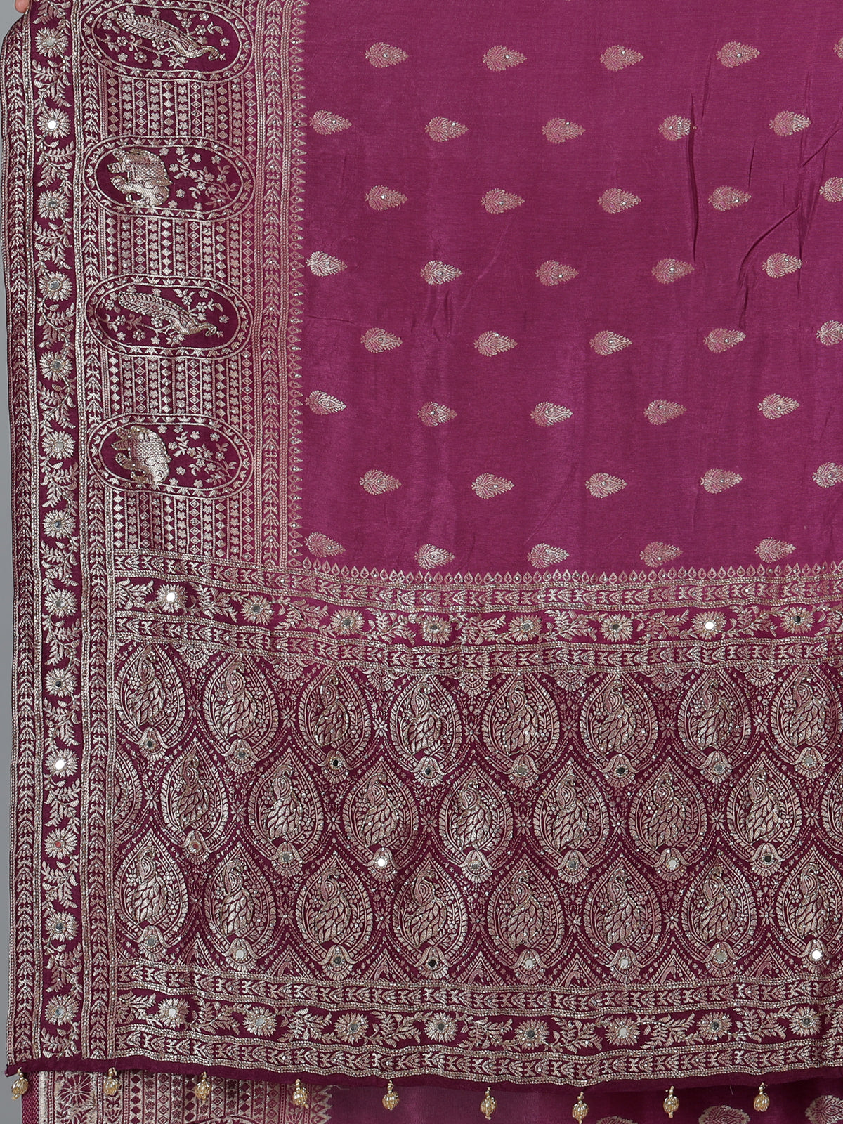 Wine dola silk heritage border festive saree elegance