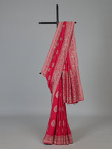 Crimson red floral arch festive dola silk saree