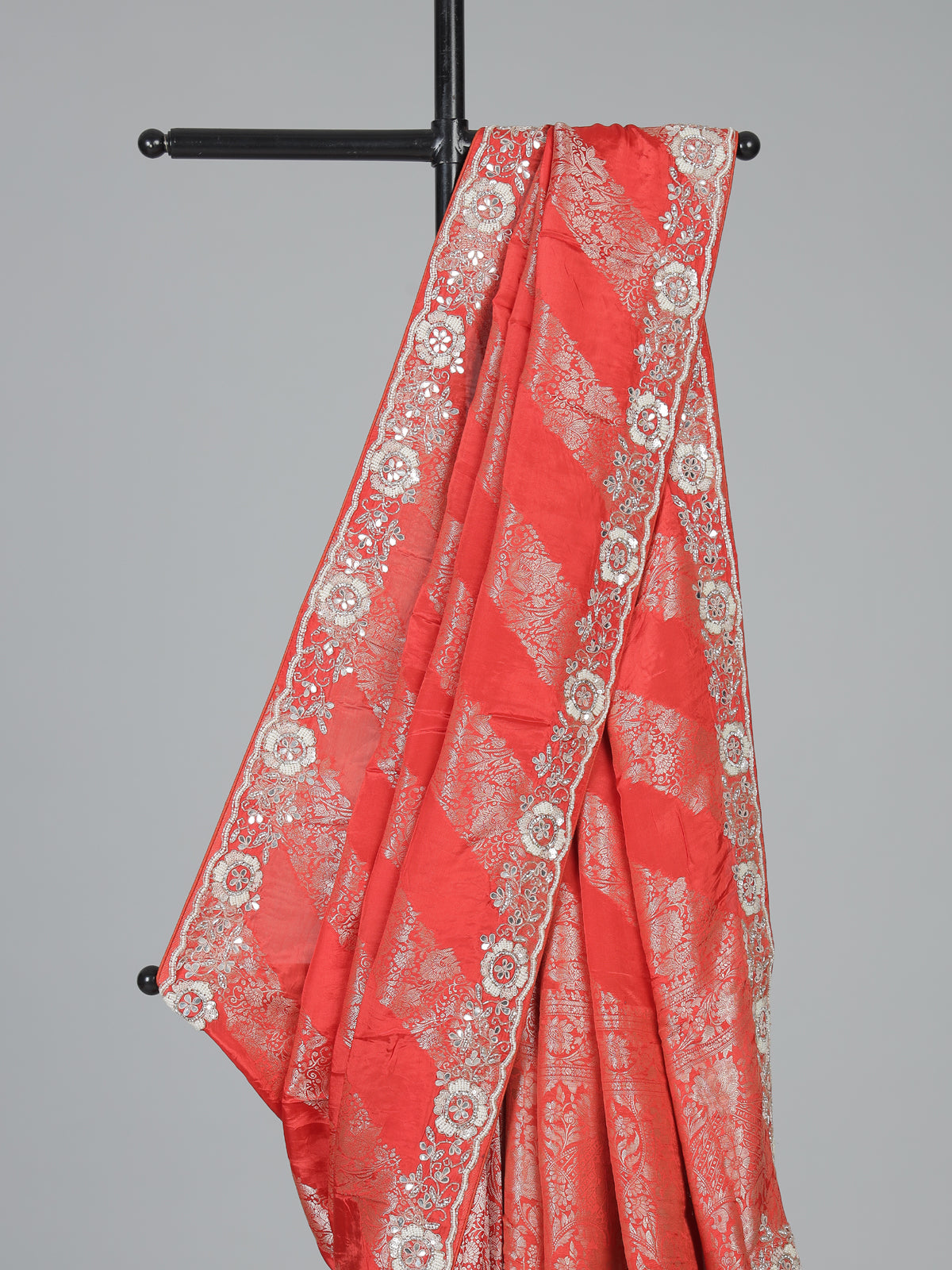 Royal orange dola silk leheriya zari wedding saree