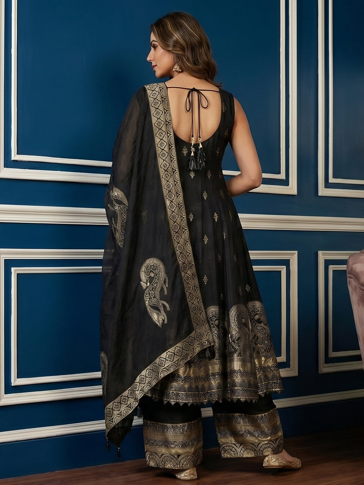 Elegant black embroidered anarkali ensemble