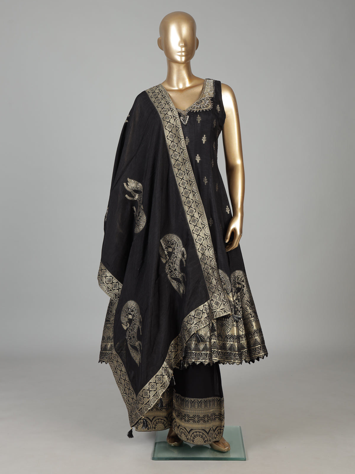 Elegant black embroidered anarkali ensemble
