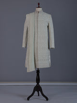 Sophisticated pista green jacquard silk full sleeves sherwani