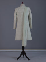Sophisticated pista green jacquard silk full sleeves sherwani