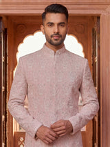 Premium pink silk full sleeves sherwani ensemble