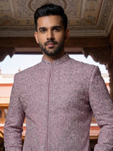 Classic light pink banarasi silk full sleeves sherwani