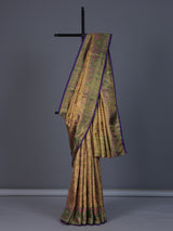 Golden Kanjivaram silk saree with zari shine