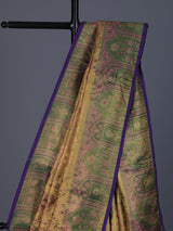 Golden Kanjivaram silk saree with zari shine