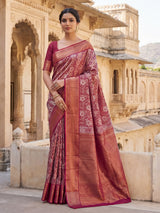 Pink Kanjivaram silk saree with all over jaal motifs