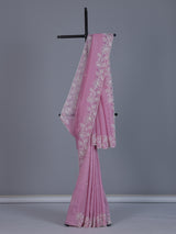 Pink crushed tissue saree with elegant festive sequins detailing
