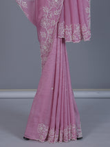 Pink crushed tissue saree with elegant festive sequins detailing