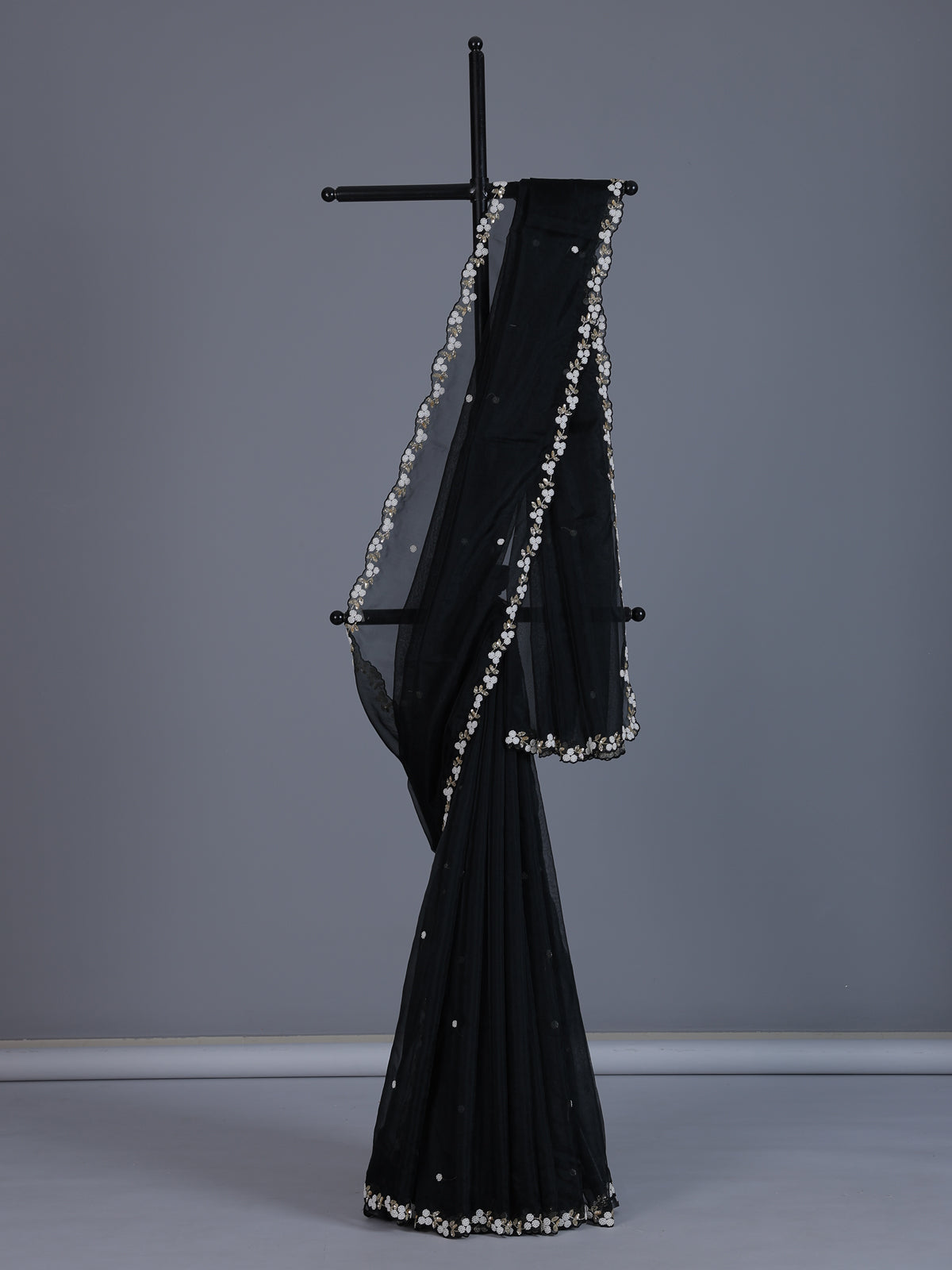 Black organza tissue saree with cutdana and sequins sparkle