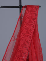Red organza tissue saree with elegant embroidered party wear look