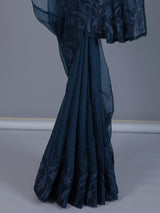 Navy blue organza tissue saree with sophisticated embroidery elegance