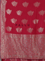 Red silk saree with zari stone and cutdana work