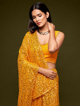 Charming honey yellow celebration wear saree