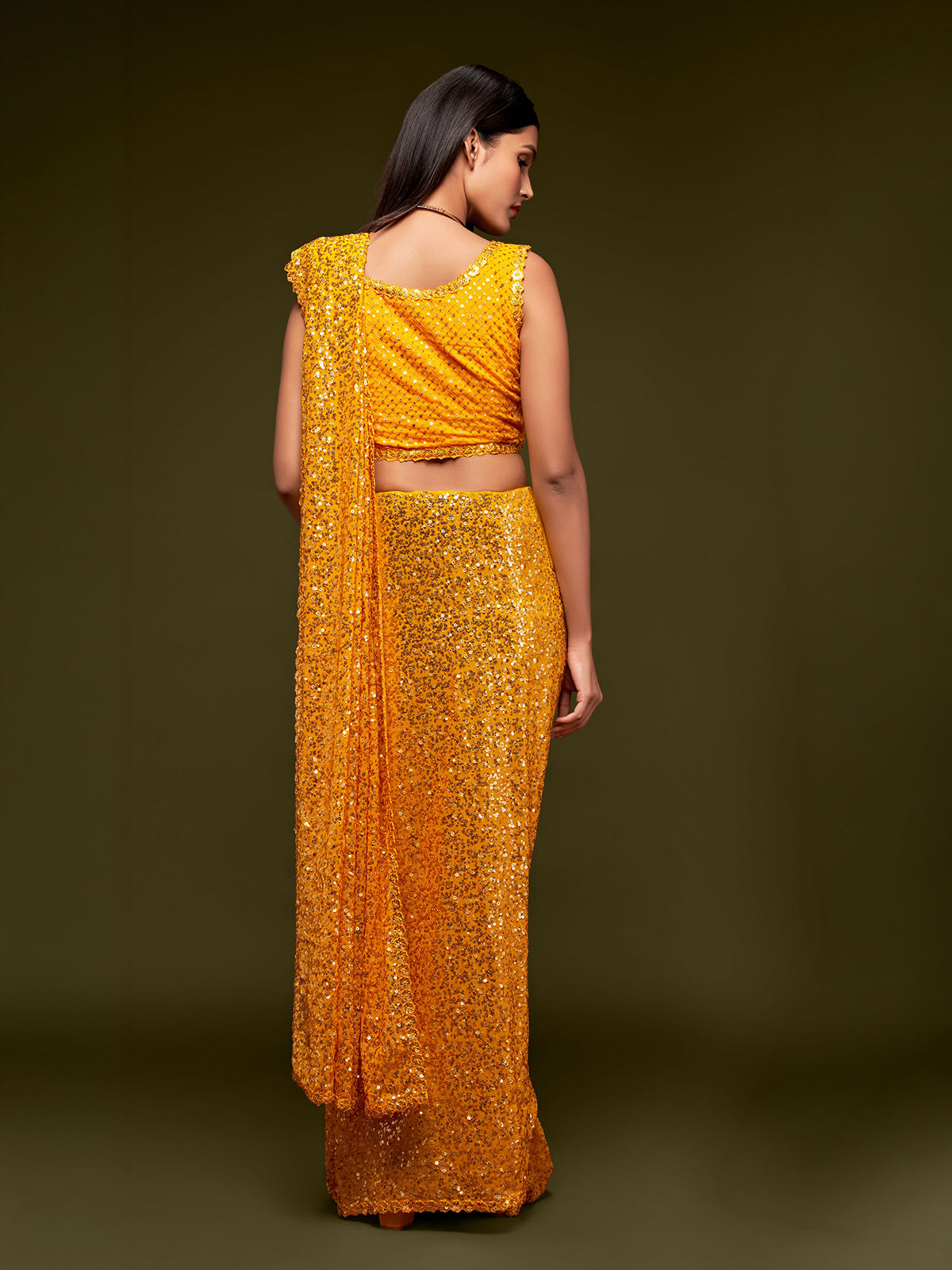 Charming honey yellow celebration wear saree