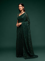Imperial deep green festive drape saree