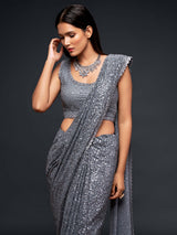 Majestic slate grey embellished designer saree
