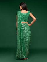 Regal mint green festive georgette saree