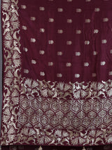 Maroon banarasi silk wedding saree with over all zari detailing