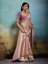Regal light pink banarasi drape saree