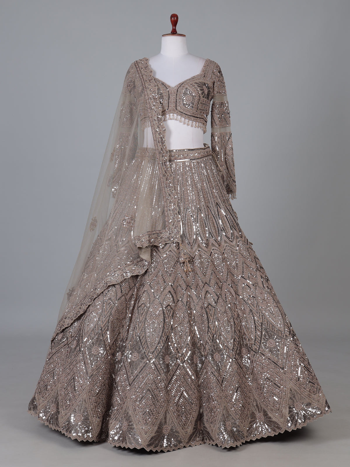 Mocha brown net designer lehenga choli