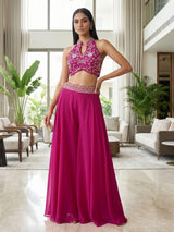 Magenta pink halter neck palazzo suit