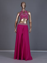 Magenta pink halter neck palazzo suit