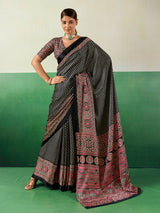 Graceful black ajrakh designer saree
