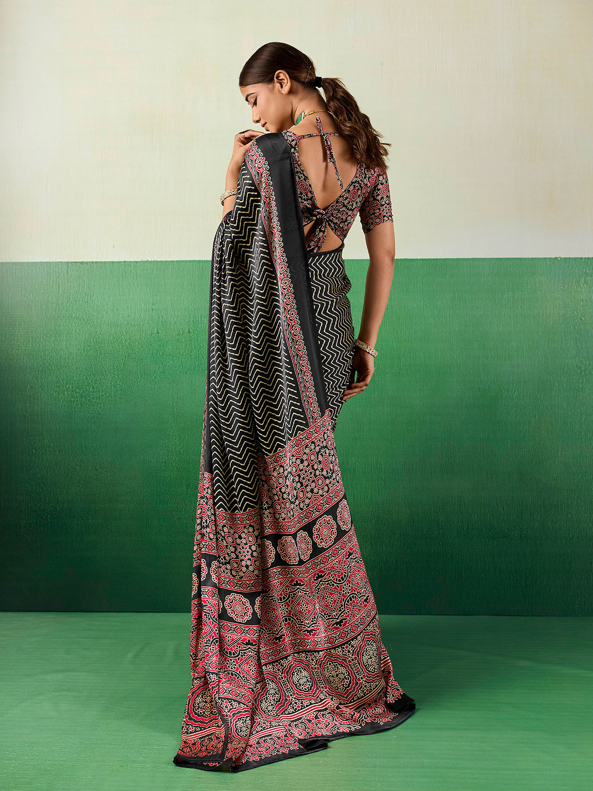 Graceful black ajrakh designer saree