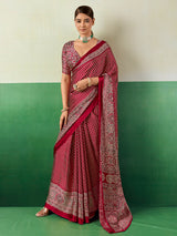 Royal maroon ajrakh festive saree
