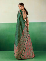 Elegant green ajrakh print saree