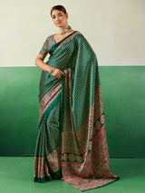 Elegant green ajrakh print saree