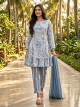Powder blue printed straight frock suit