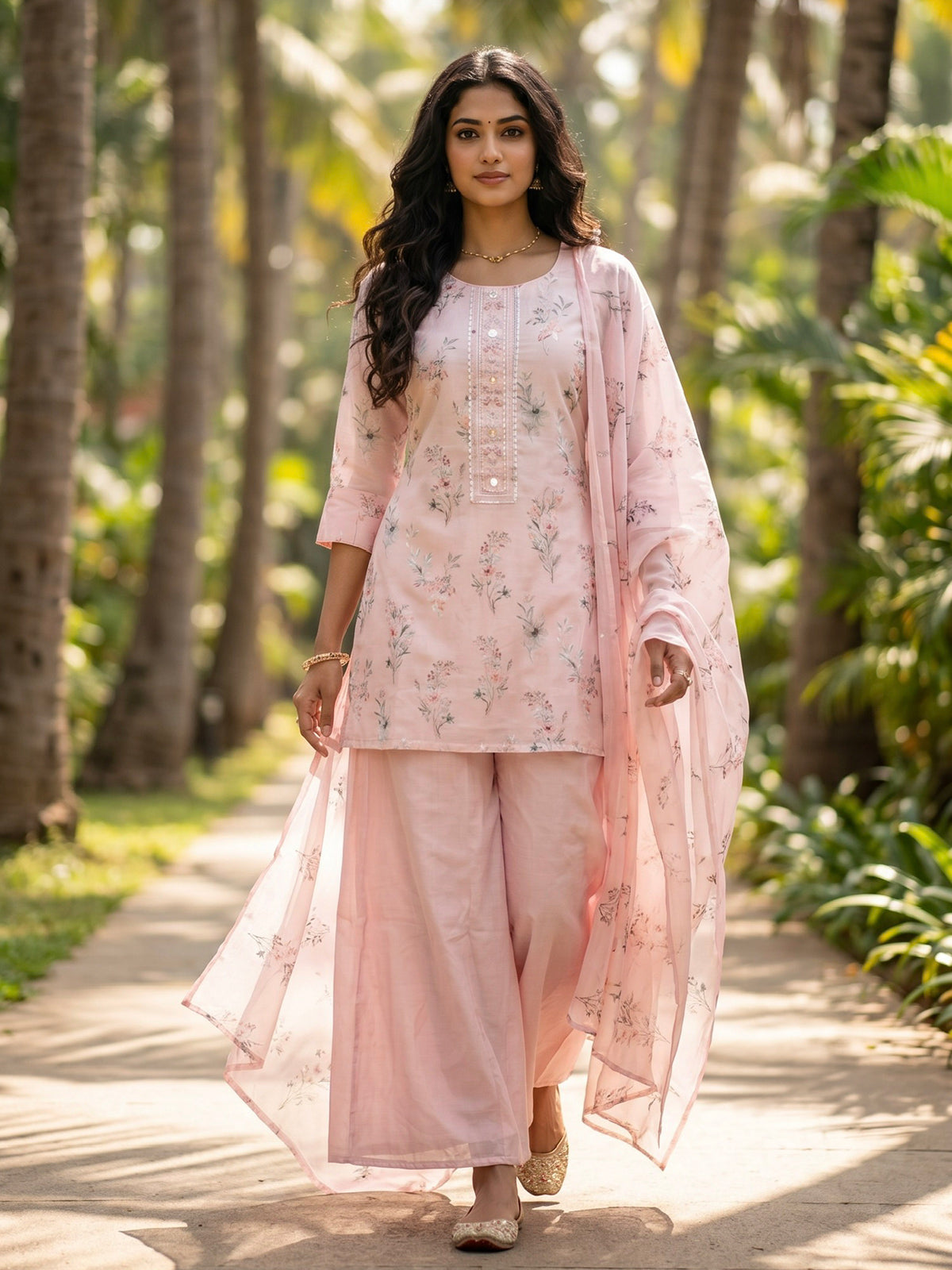 Blush pink silk wedding palazzo suit