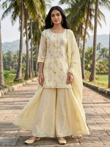 Lemon yellow silk festive palazzo suit
