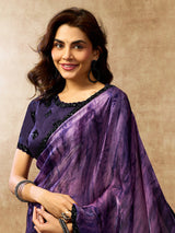 Sophisticated purple abstract satin saree