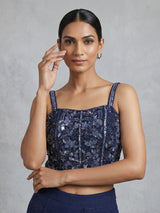 Navy blue chiffon ready to wear saree