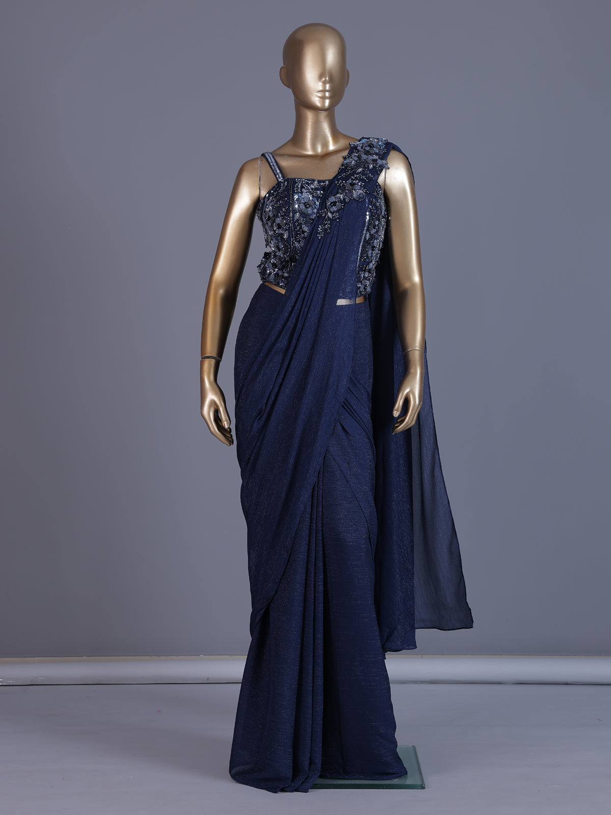 Navy blue chiffon ready to wear saree