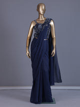 Navy blue chiffon ready to wear saree