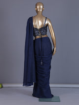 Navy blue chiffon ready to wear saree