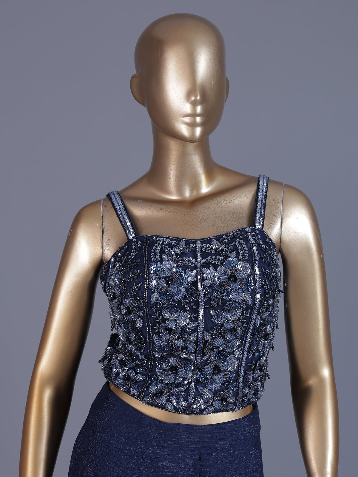 Navy blue chiffon ready to wear saree