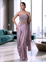 Lavender chiffon indo western ready to wear saree
