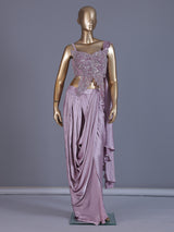 Lavender chiffon indo western ready to wear saree