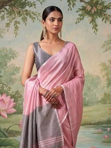 Blush pink silver zari saree