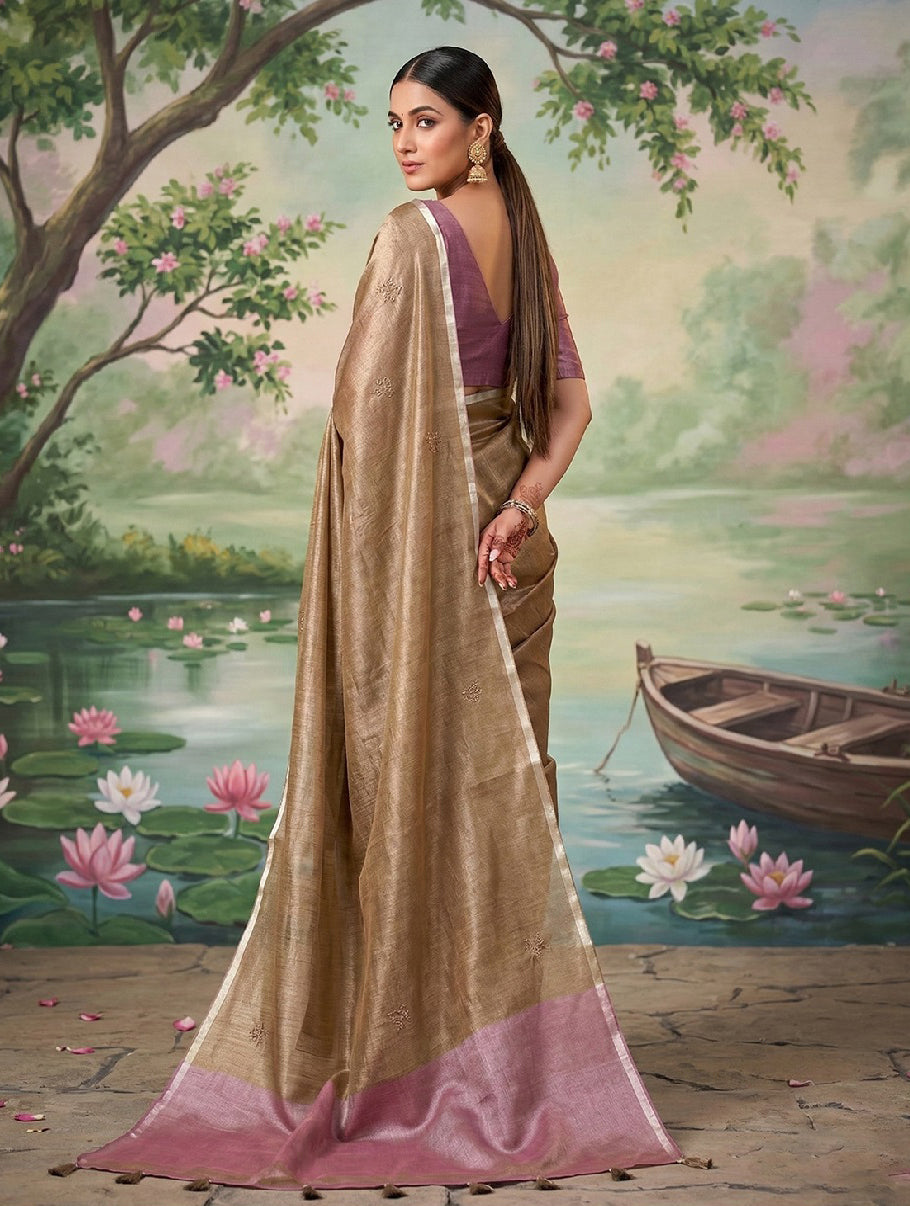 Mocha brown festive tissue silk saree