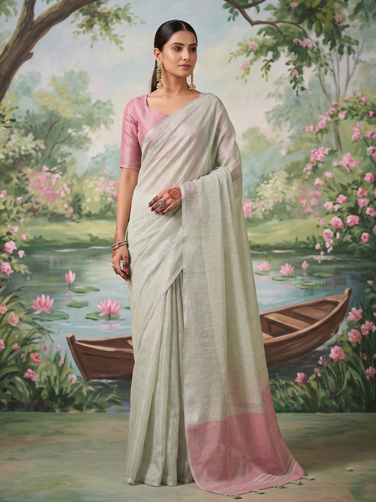 Mint frost woven tissue silk saree